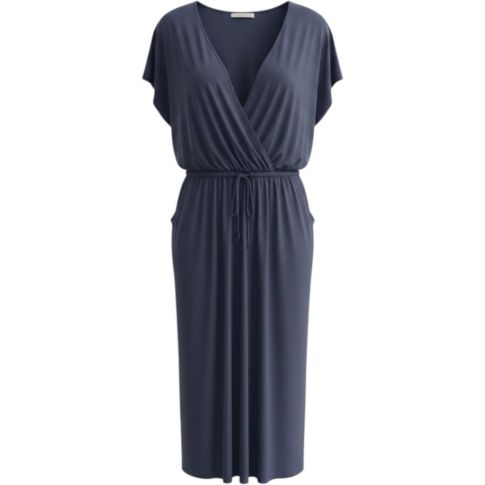 Torrid Super Soft Knit Midi Dress SZ 2 Blue Purple Surplice Drawstring Pockets